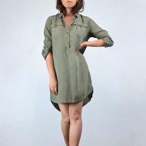 Oversized Long Sleeve Shirt Dress, Distressed Olive Green, Abercrombie & Fitch